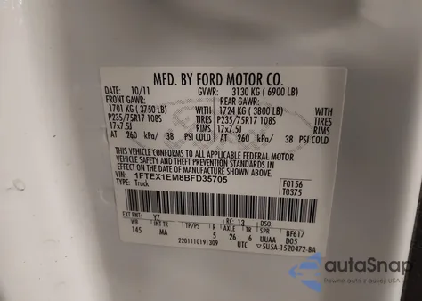 2011 Ford F-150 Xlt z USA, uszkodzony, nr VIN 1FTEX1EM8BFD35705